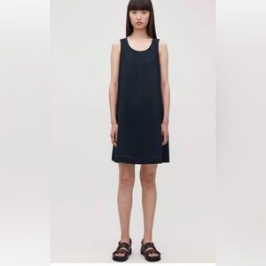 COS Sleeveless Cotton Blend Swing Dress with Contrast Stitching Dark Blue Size L